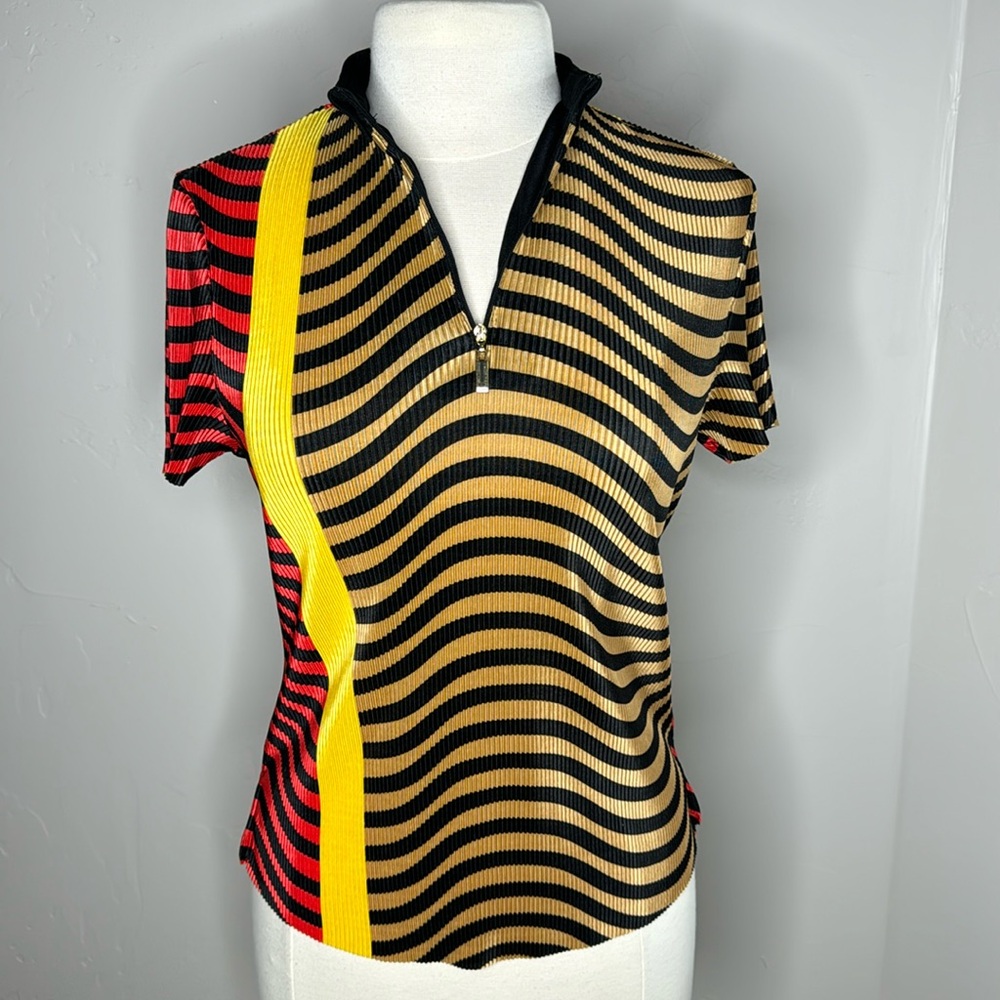 Jamie Sadock Short Sleeve 3/4 zip Artsy Stripe Unique Golf Top